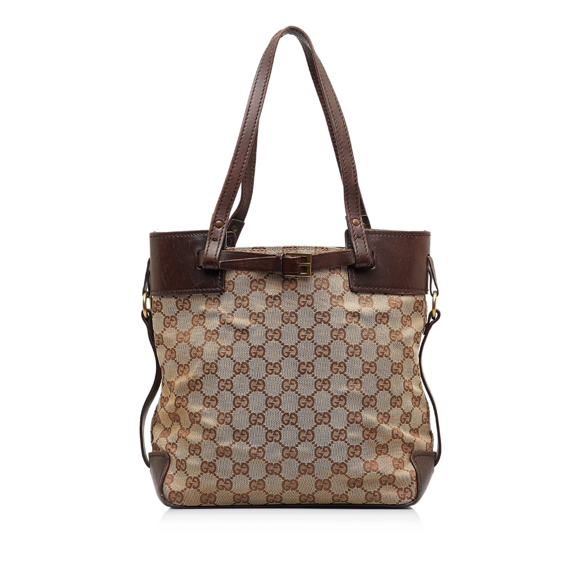 Gucci Brown Leather Canvas Tote Style 25
