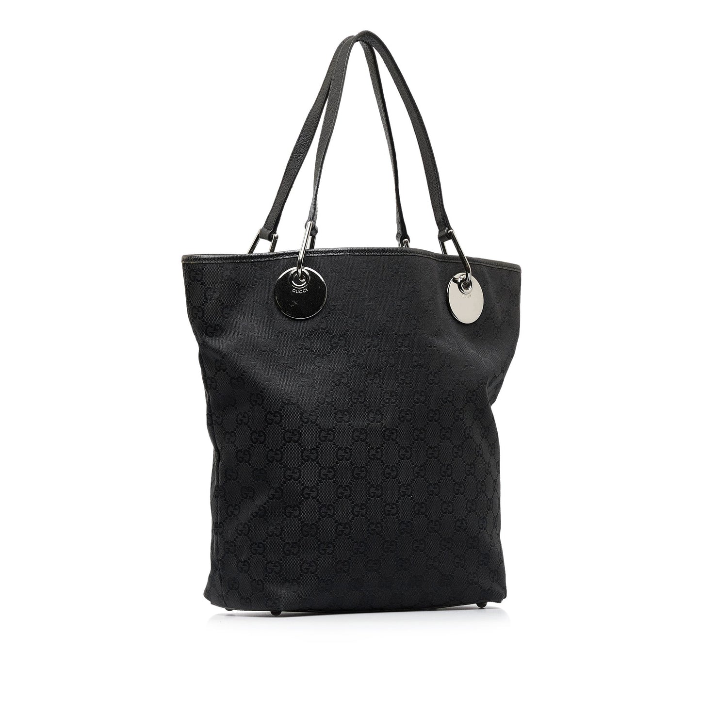Gucci Black Leather Canvas Tote Style 19