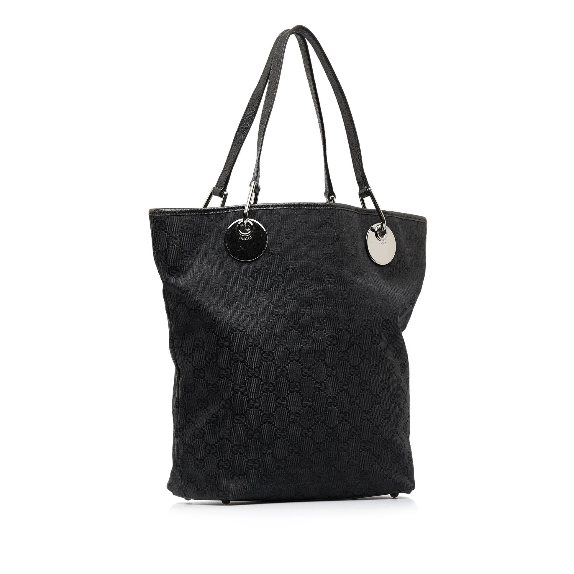 Gucci Black Leather Canvas Tote Style 19