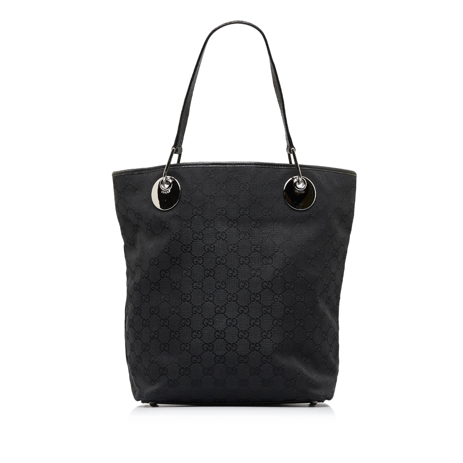 Gucci Black Leather Canvas Tote Style 19