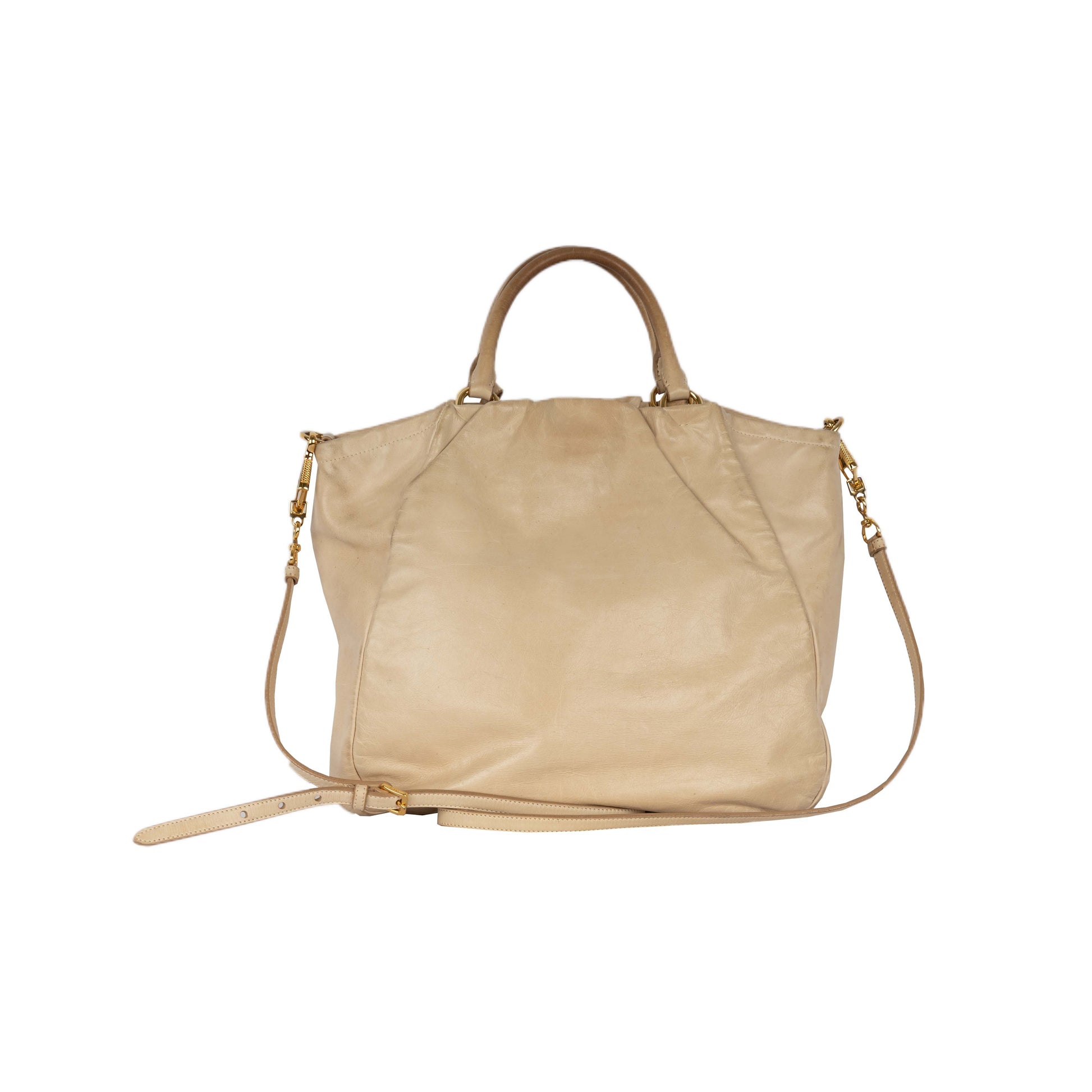 Prada Beige Leather Hobo HandBag with Strap