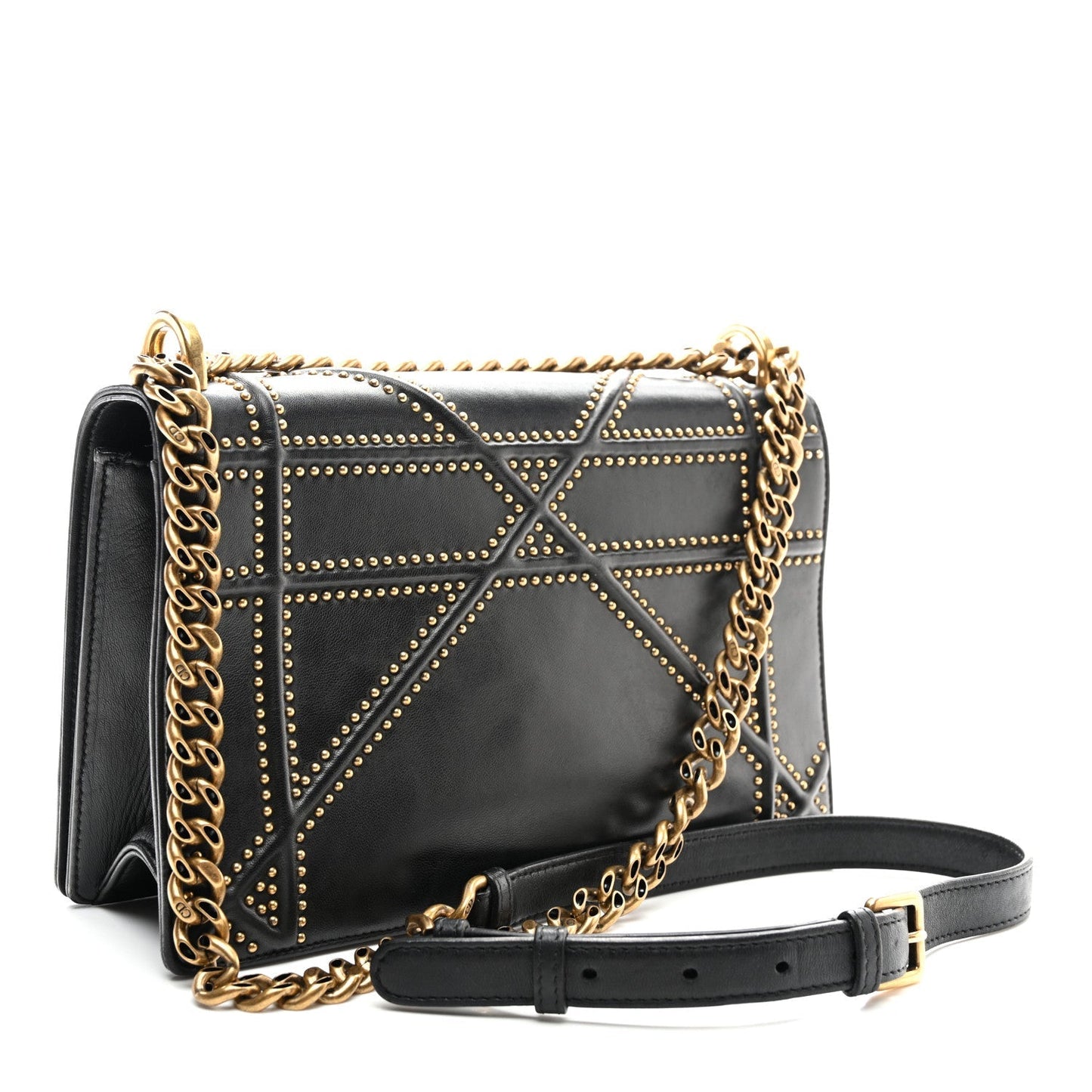 Christian Dior Lambskin Studded Medium Diorama Flap Bag Black