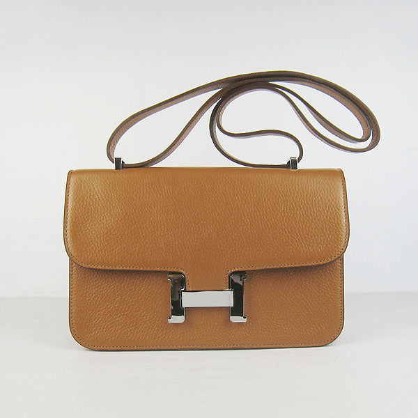 Luxury Hermes Calf Leather Message Bag Light Coffee Silver
