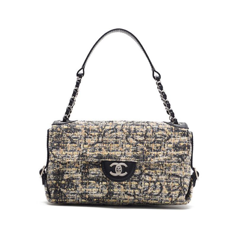 Chanel Camelia Turnrock Chain Shooter Tweed Black Multicolor (Silver G ) Shooter Bag Shooter Bag Lady Hybrid ShipSS escence Online