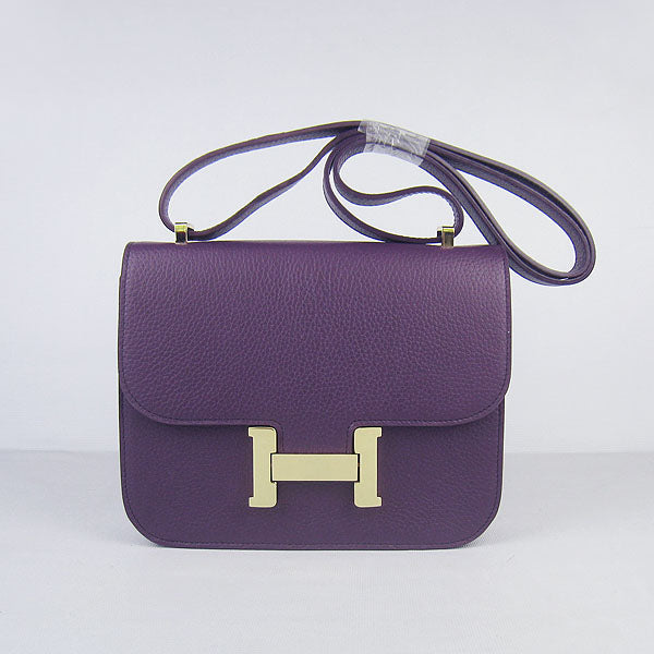 Luxury Hermes Constance Cowskin Leather Bag purple golden