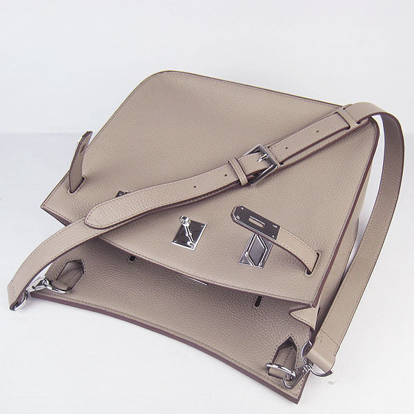 Luxury Hermes Leather Shoulder bag grey silver