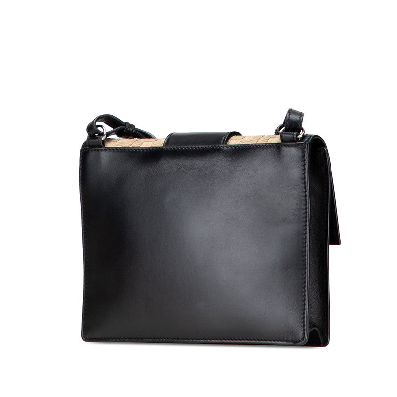 Fendi Flat Baguette Leather Canvas Shoulder Bag