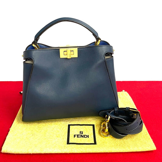 FENDI Shoulder Bag leather blue Peekaboo Iconic Essential Women
