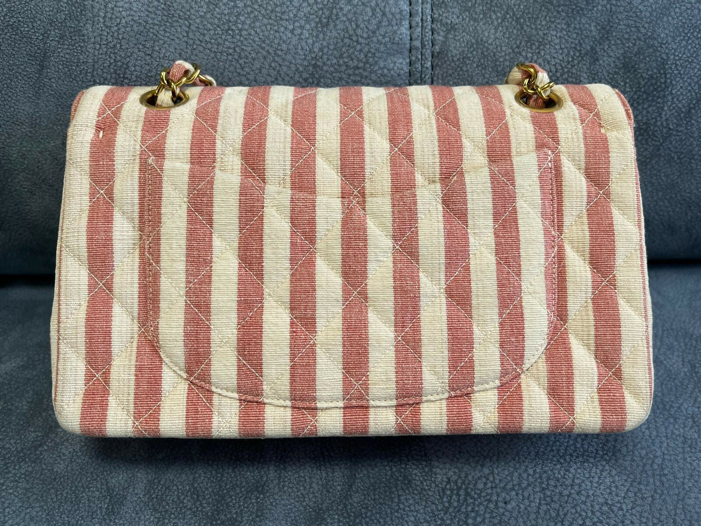 Chanel Striped Linen Classic Flap Bag