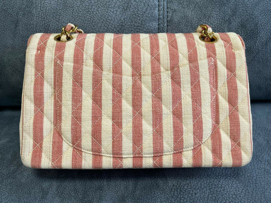 Chanel Striped Linen Classic Flap Bag