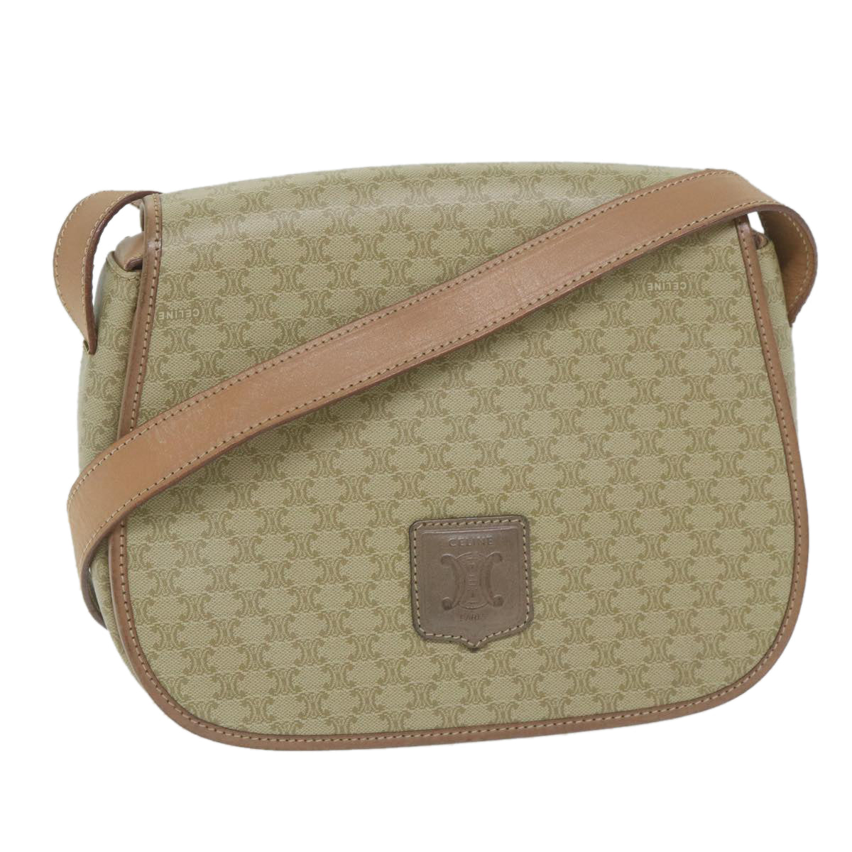 Luxury CELINE Macadam Canvas Shoulder Bag Beige 60065