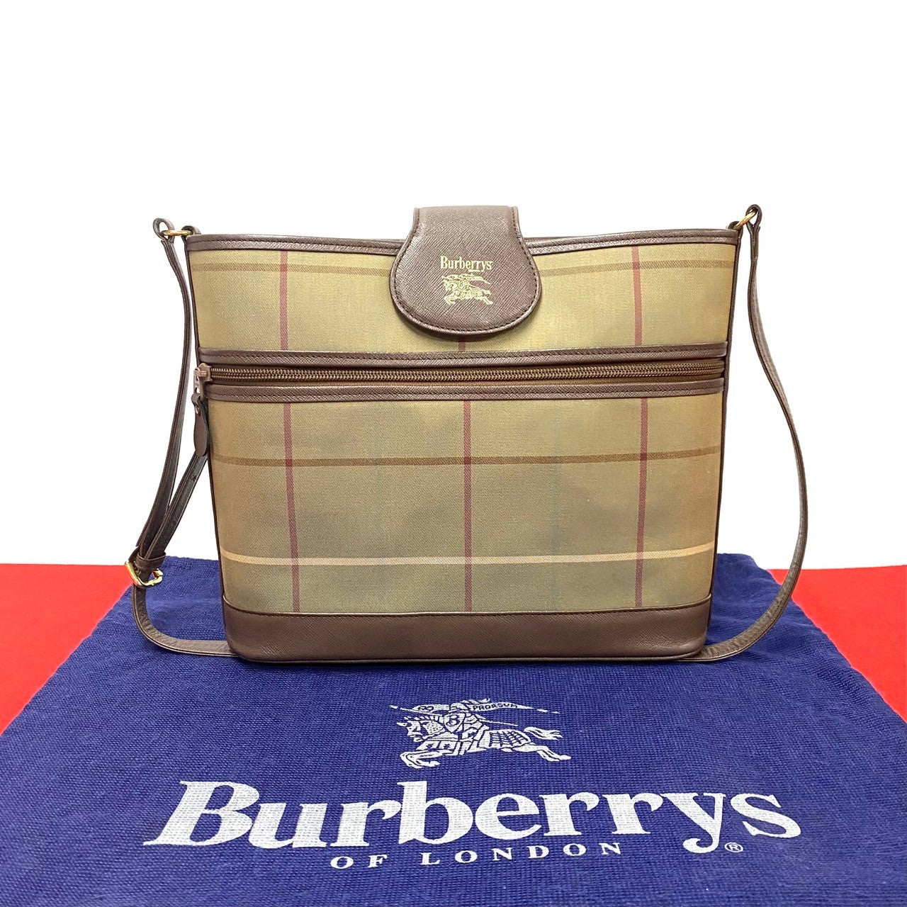 Burberrys Nova Check Shadow Horse Canvas Leather Shoulder Bag