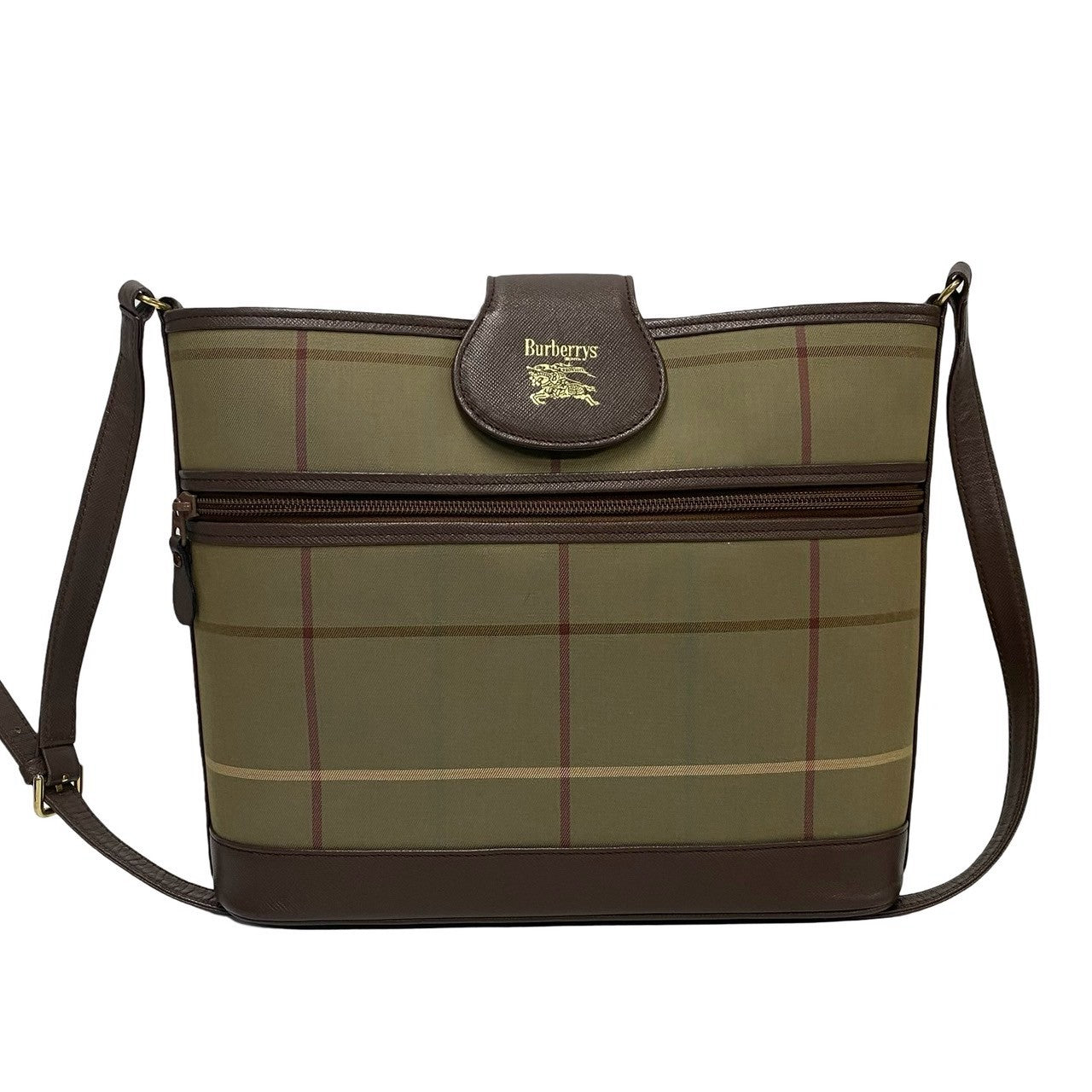 Burberrys Nova Check Shadow Horse Canvas Leather Shoulder Bag