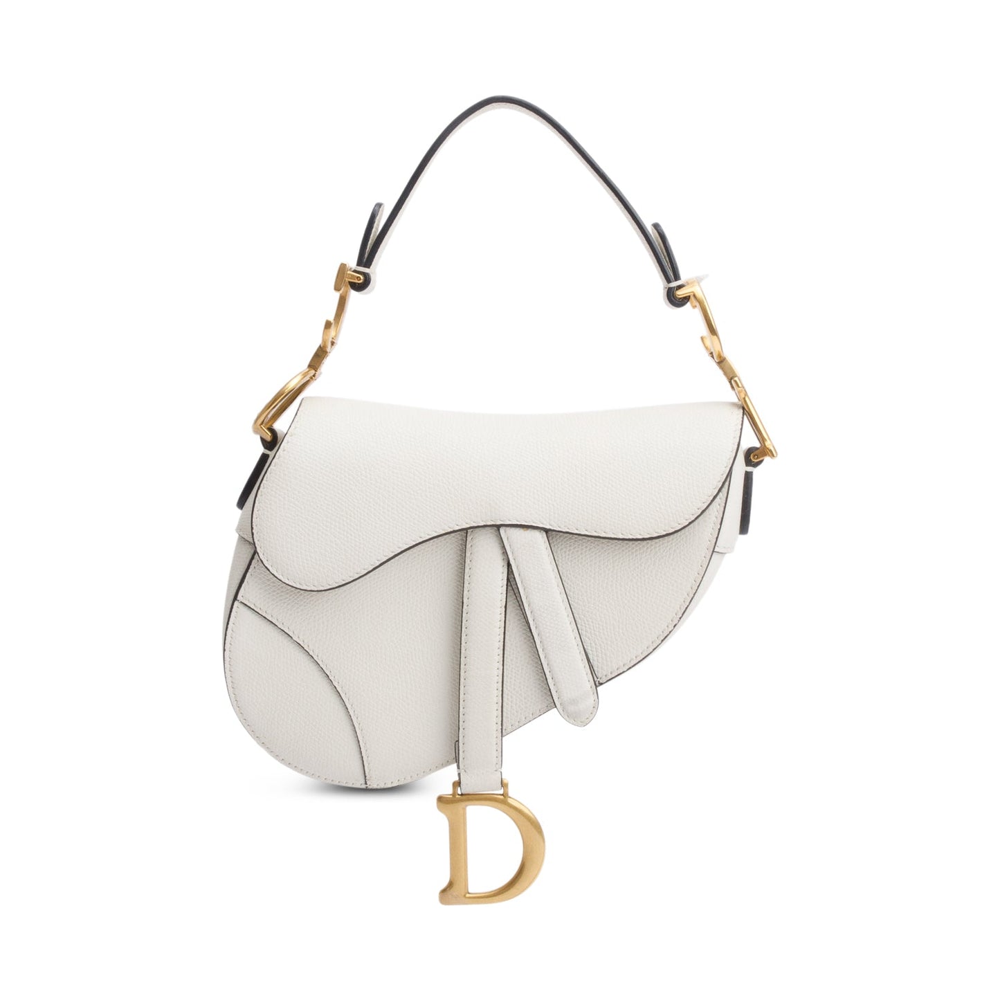 Christian Dior White Grained Calfskin Leather Mini Saddle Bag