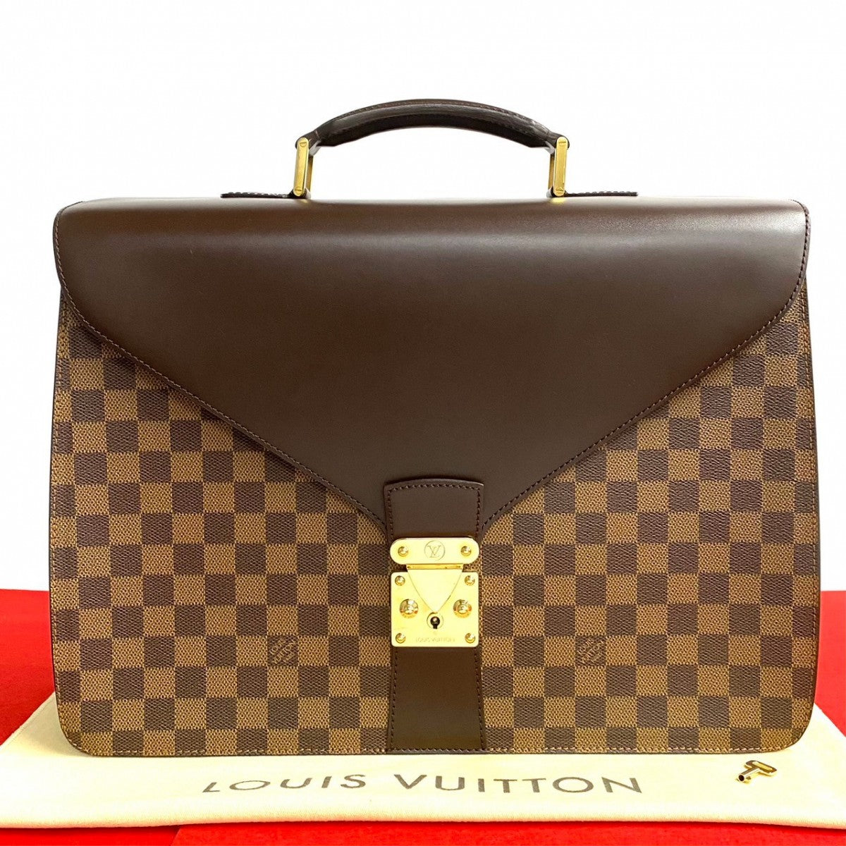 LOUIS VUITTON Business bag Leather, PVC Brown Special order Damier Ambassador mens