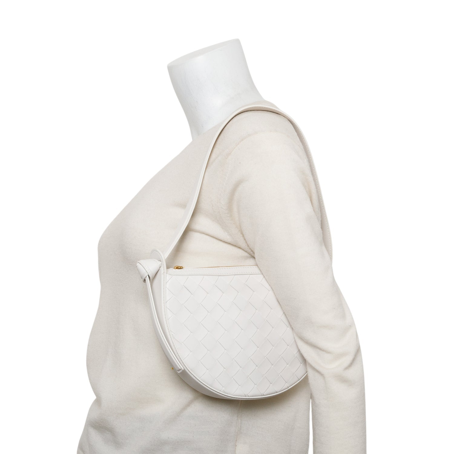 Bottega Veneta White Intrecciato Leather Mini Sunrise Bag