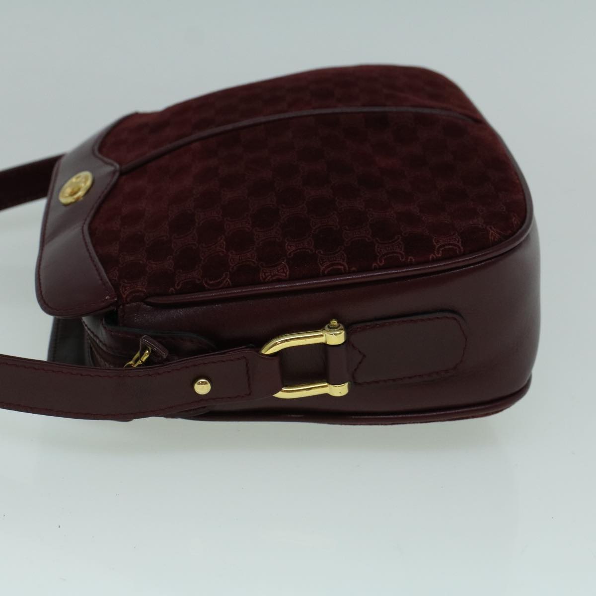 Luxury CELINE Macadam Canvas Shoulder Bag Suede Bordeaux 60346