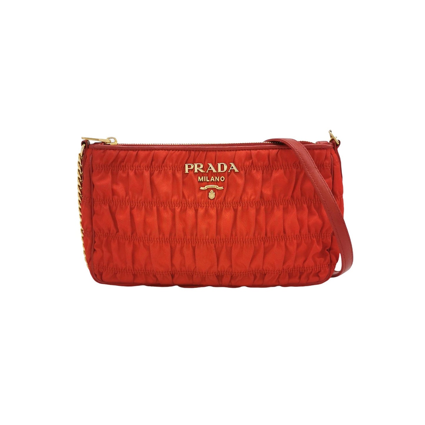 Prada Tessuto Nylon Gaufre Crossbody Bag Red with Gold-tone Hardware
