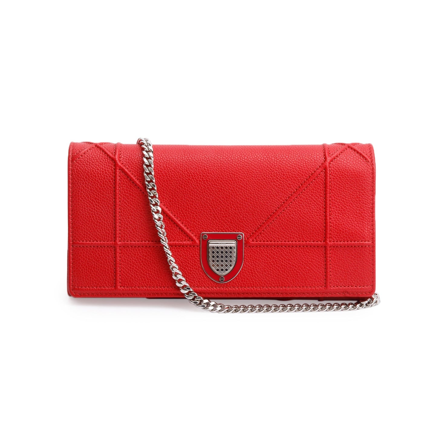 Christian Dior Red Grained Calfskin Leather Diorama Croisiere Wallet on Chain