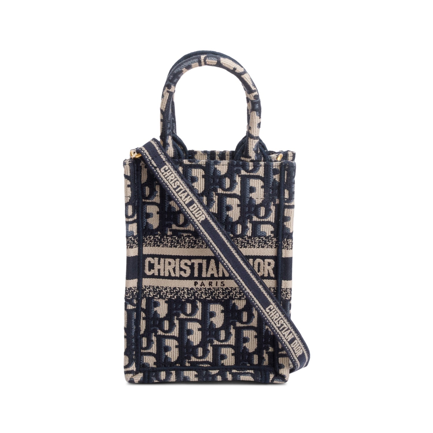 Christian Dior 2022 Blue Oblique Embroidery Mini Vertical Book Tote