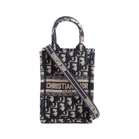 Christian Dior 2022 Blue Oblique Embroidery Mini Vertical Book Tote