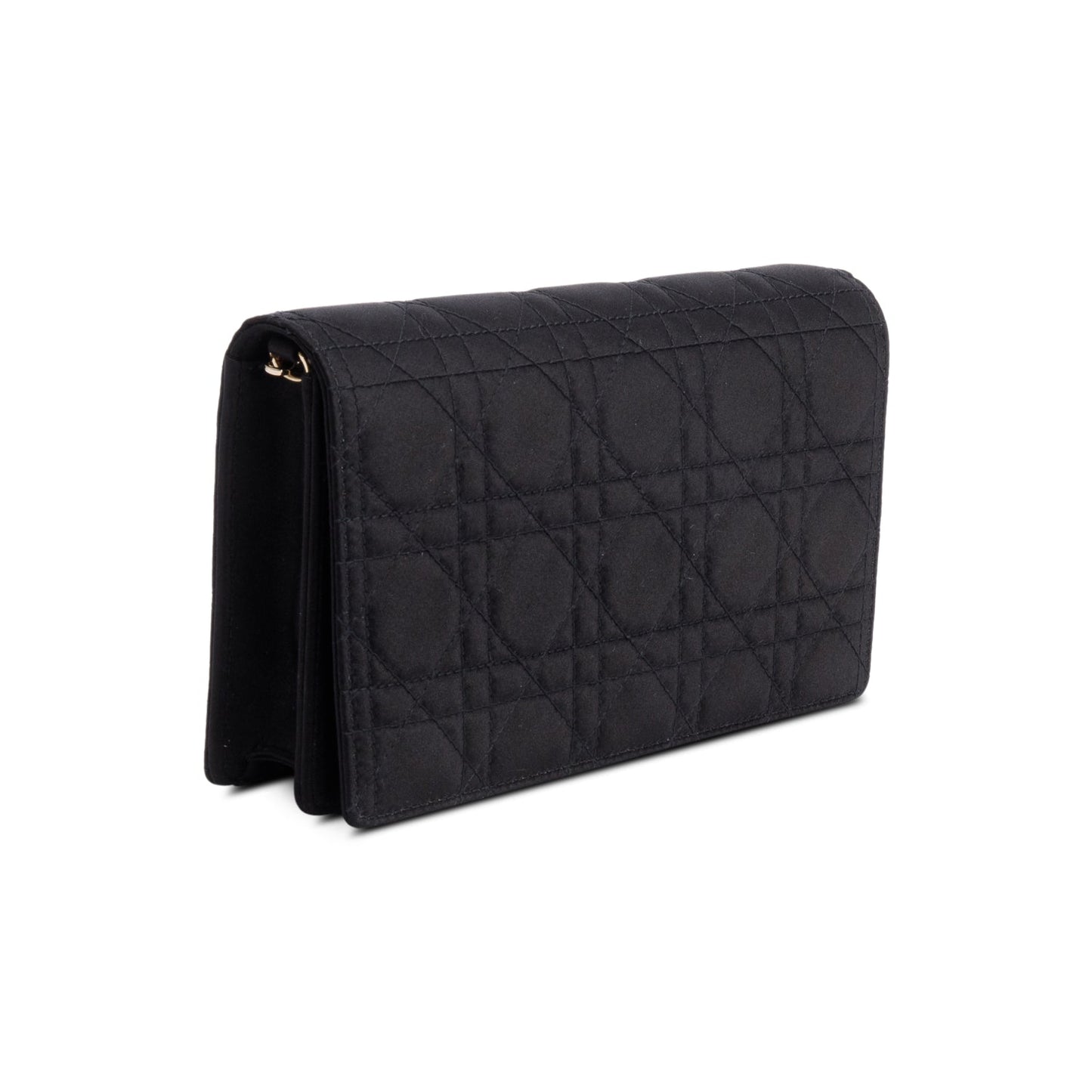 Christian Dior Black Cannage Satin Lady Dior Chain Pouch
