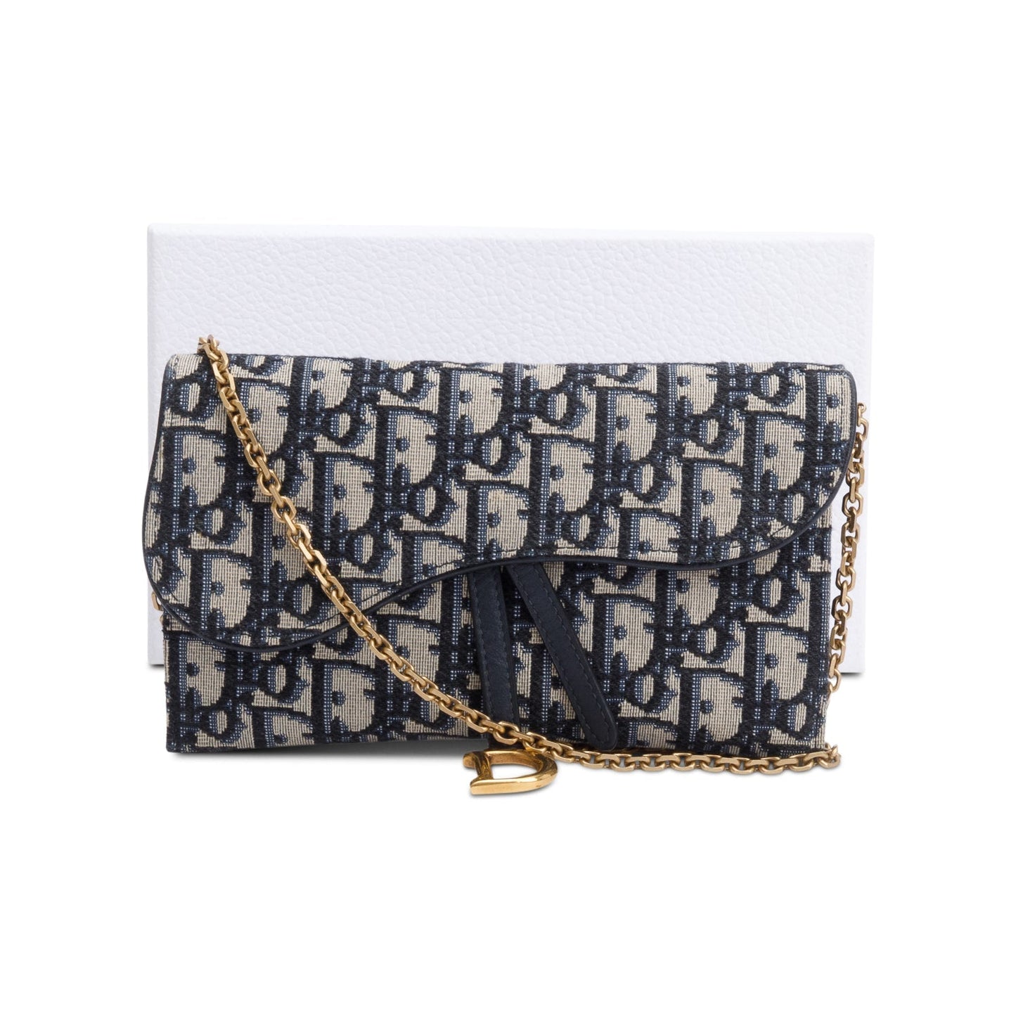 Christian Dior Oblique Jacquard Saddle Pouch with Chain