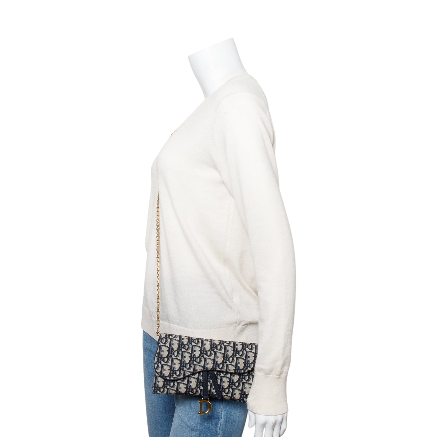Christian Dior Oblique Jacquard Saddle Pouch with Chain
