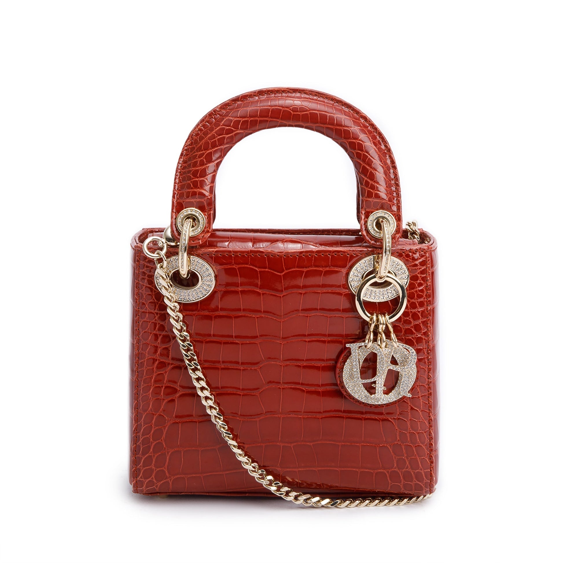 Christian Dior Red Crocodile Crystal Embellished Mini Lady Dior Bag