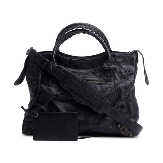 Balenciaga Black Agneu Leather Motocross Classic City Velo Bag