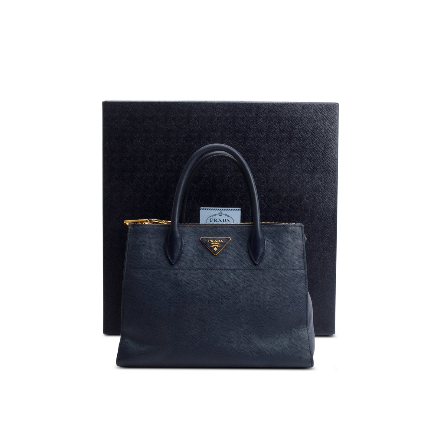 Prada Navy Saffiano & City Calf Leather Medium Greche Paradigme Tote
