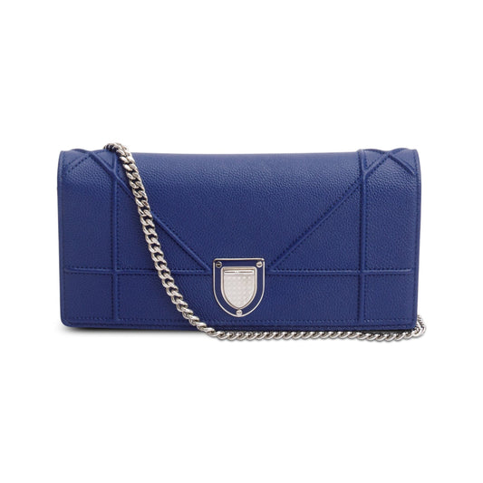 Christian Dior Blue Grained Calfskin Leather Diorama Croisiere Wallet on Chain