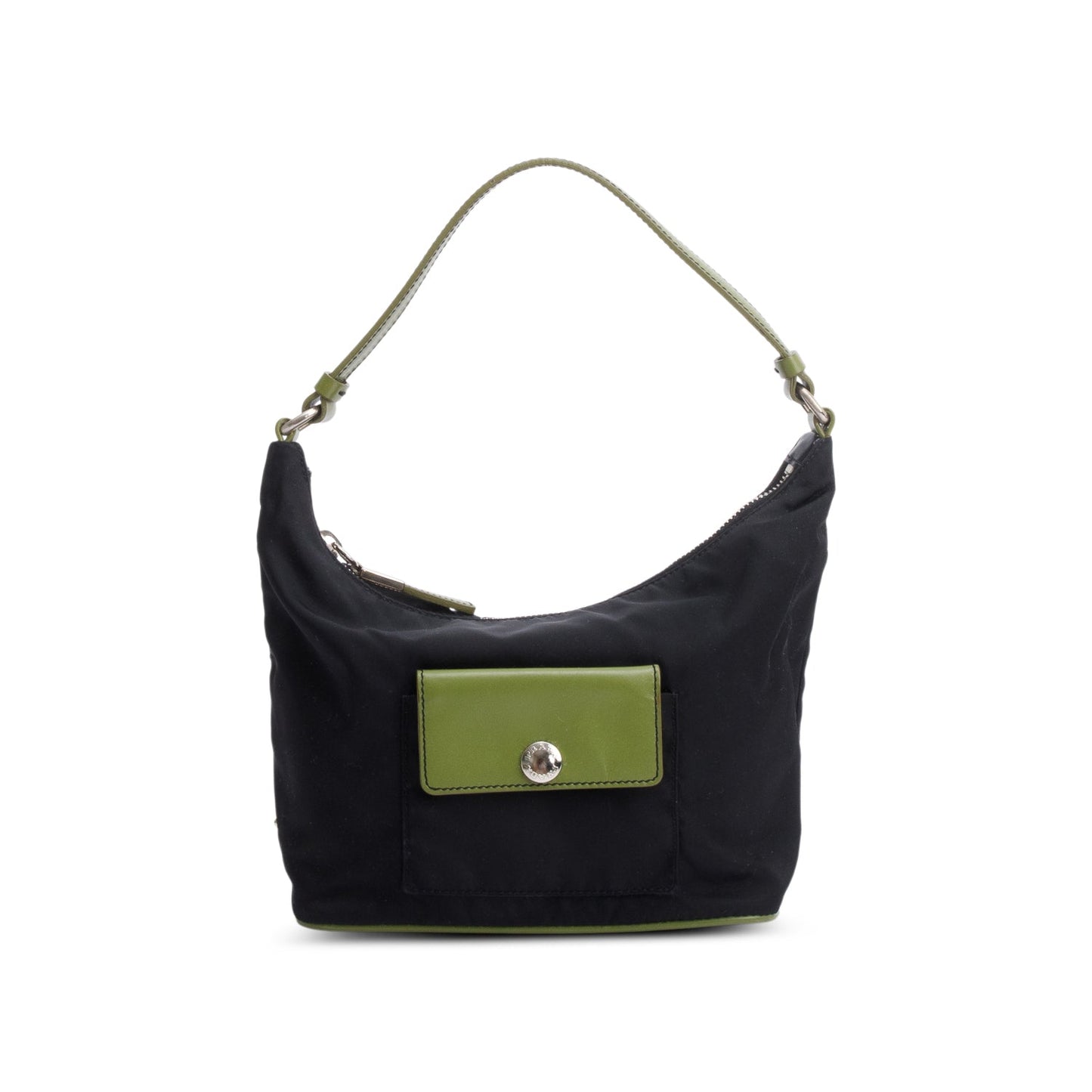 Prada Black Tessuto Green Leather Mini Sirio Pocket Hobo Bag