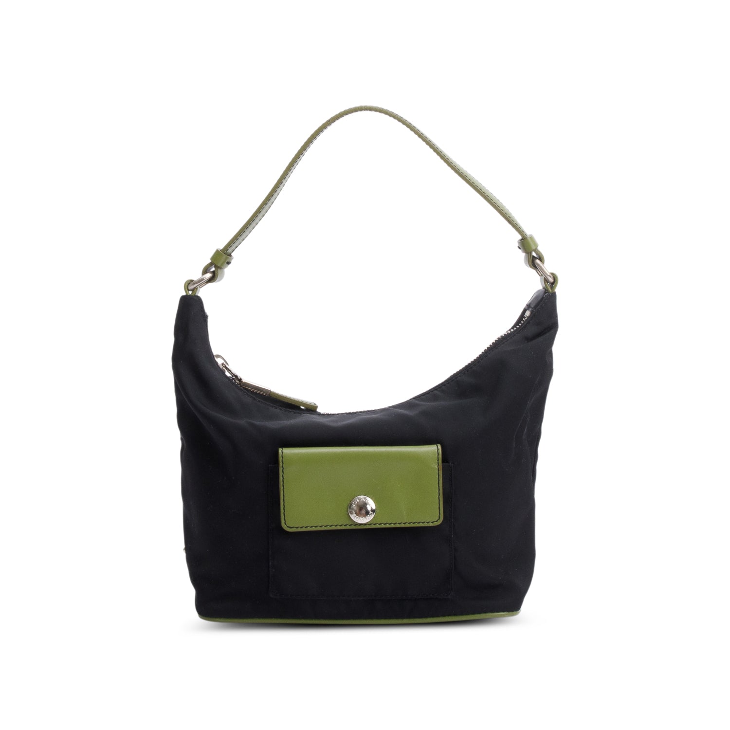 Prada Black Tessuto Green Leather Mini Sirio Pocket Hobo Bag