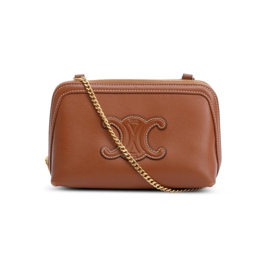 Celine 2022 Tan Calfskin Leather Triomphe Clutch On Chain