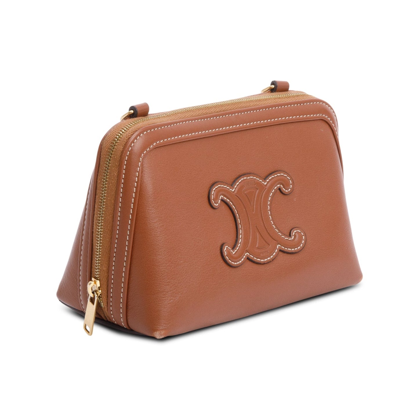 Celine 2022 Tan Calfskin Leather Triomphe Clutch On Chain