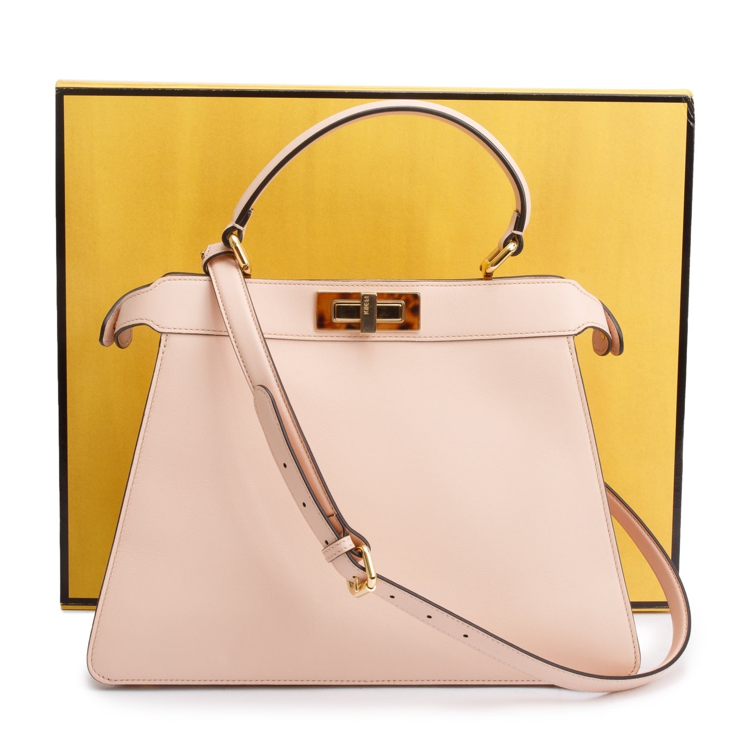 Fendi 2022 Pink Calfskin Leather Medium Peekaboo Bag with Tortoise Detail