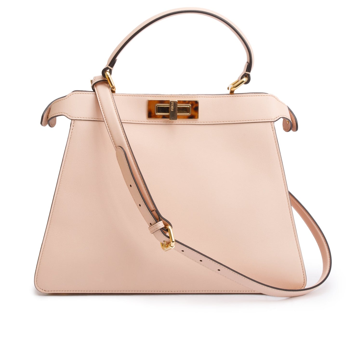 Fendi 2022 Pink Calfskin Leather Medium Peekaboo Bag with Tortoise Detail
