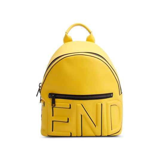 Fendi Yellow Calfskin Leather Embossed Logo Backpack