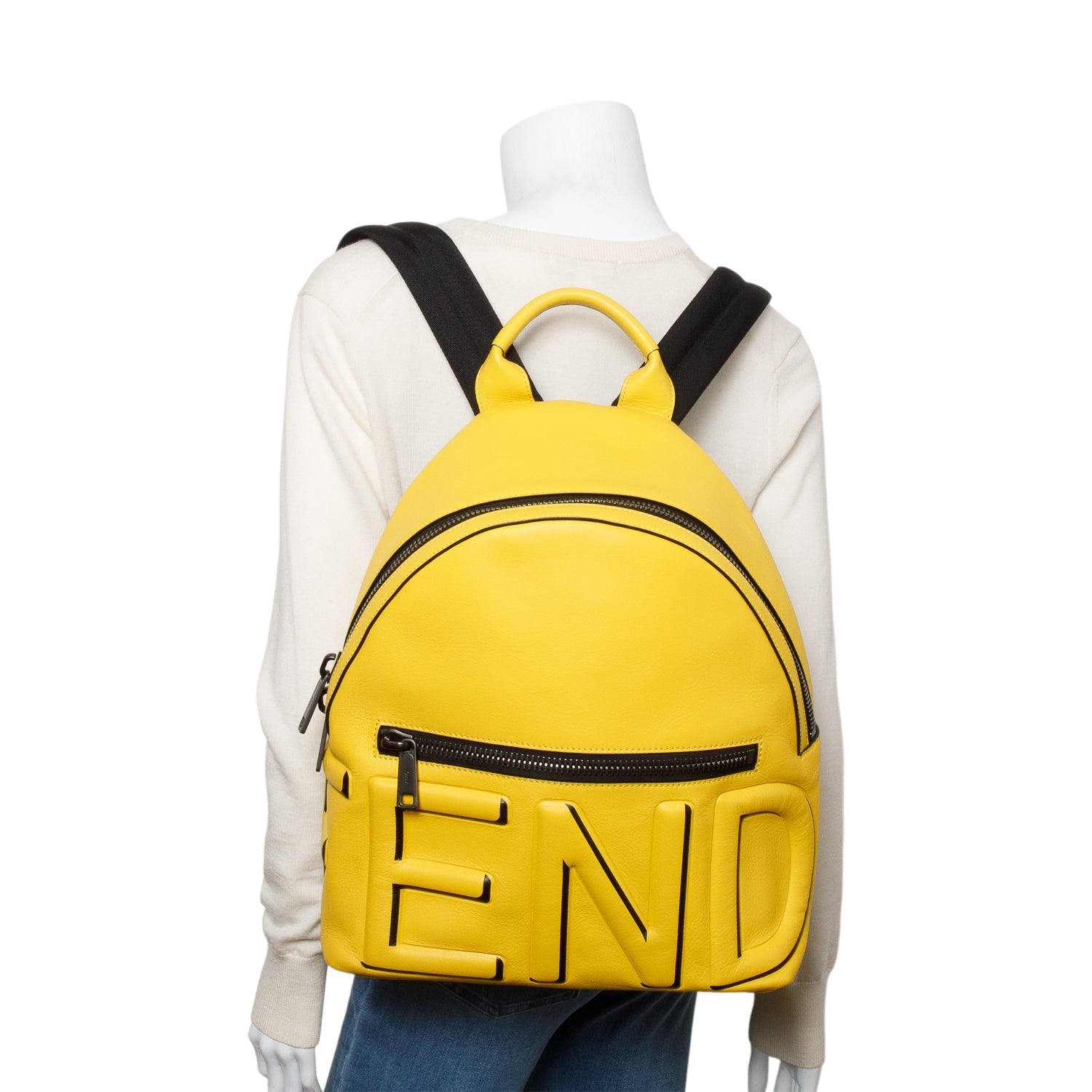 Fendi Yellow Calfskin Leather Embossed Logo Backpack