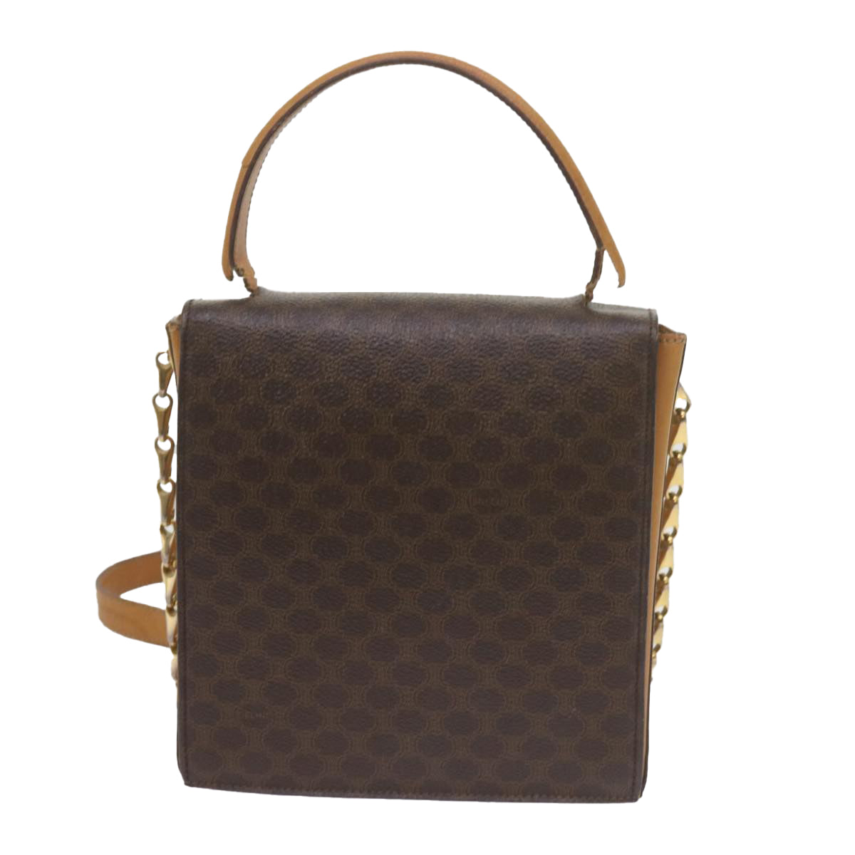 Luxury CELINE Macadam Canvas Shoulder Bag PVC Leather Brown 61554