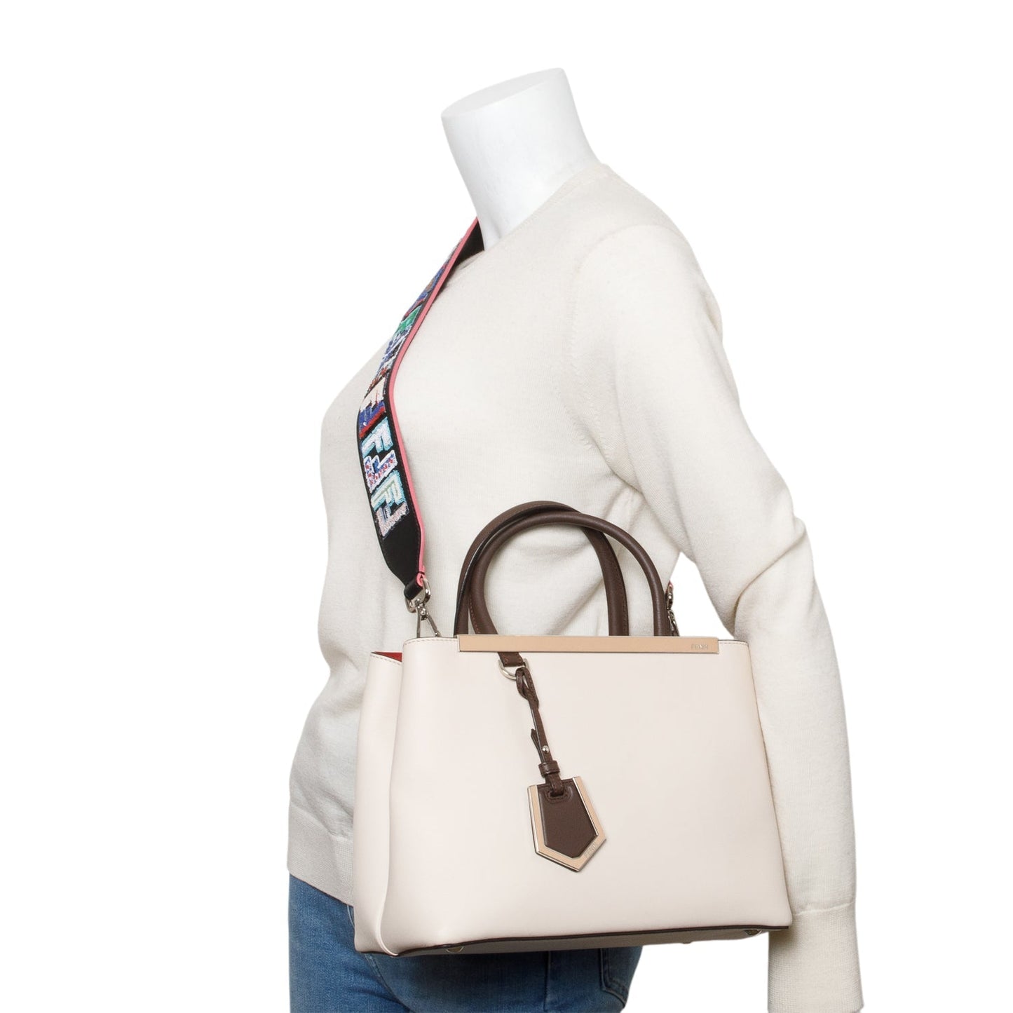 Fendi Creme Vitello Elite Leather Petite 2Jours Tote