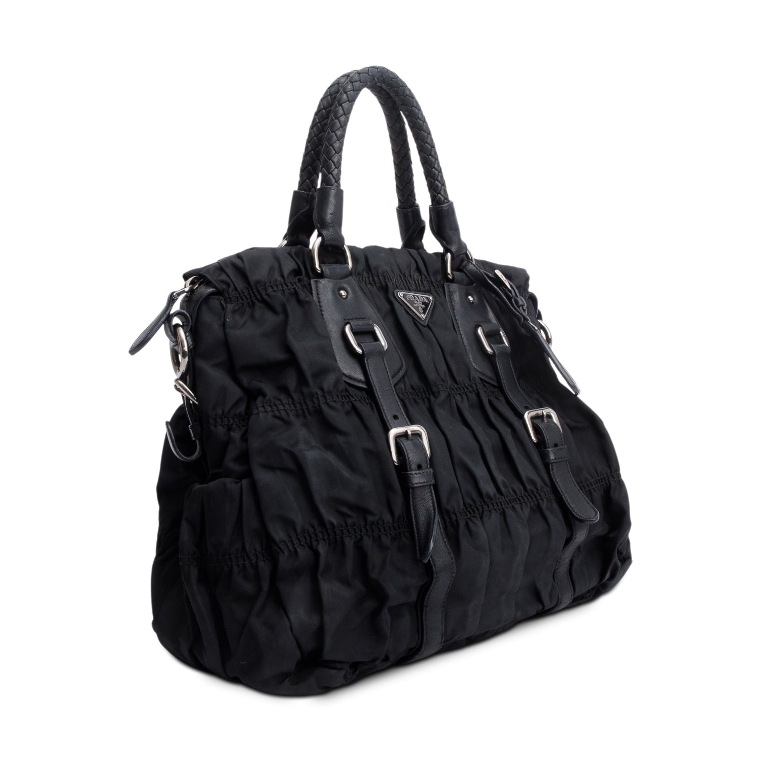 Prada Black Letaher Trimmed Tessuto Nylon Gaufre Tote