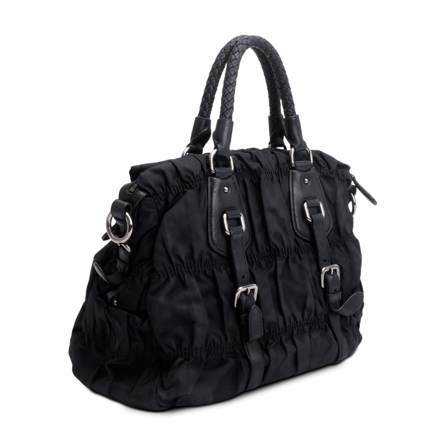 Prada Black Letaher Trimmed Tessuto Nylon Gaufre Tote