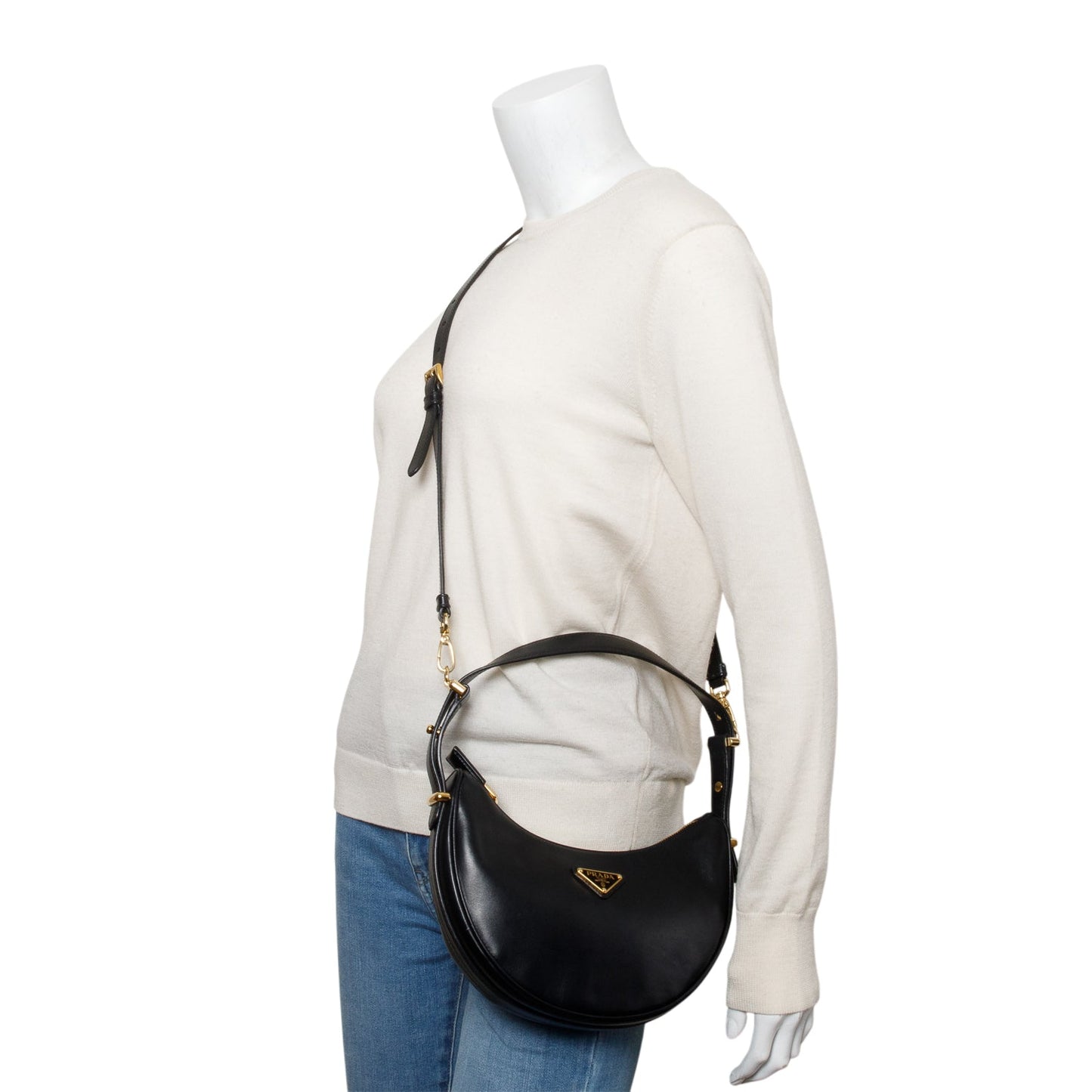 Prada Black Soft Calf Leather Small Arque Shoulder Bag