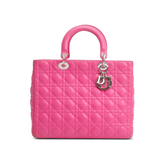 Christian Dior Pink Cannage Leather Large Lady Dior Bag