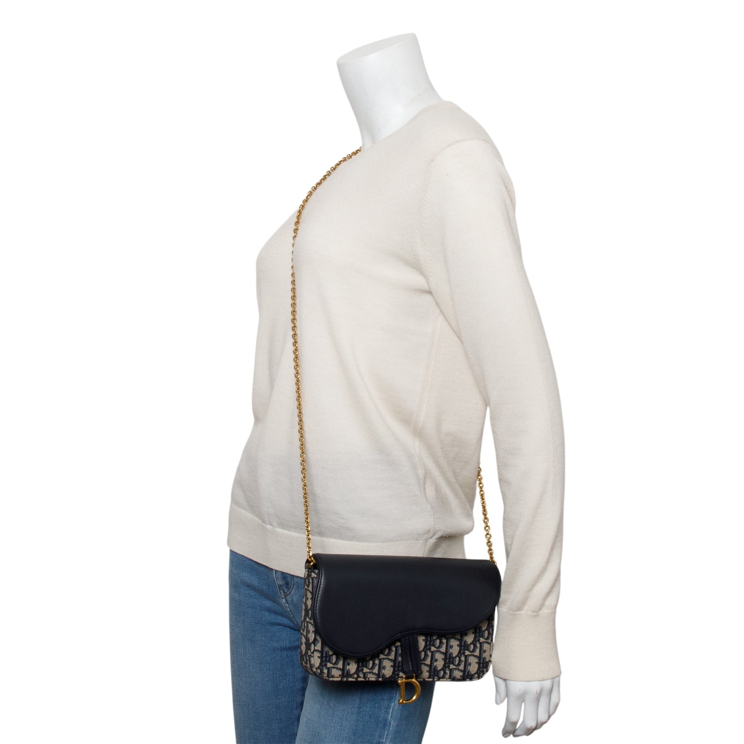 Christian 2024 Dior Oblique Jacquard Medium Saddle Pouch with Chain