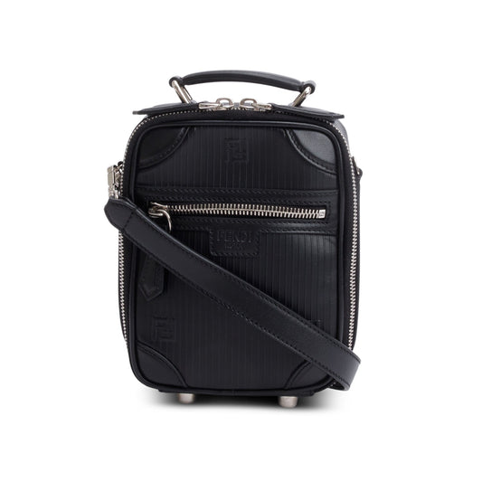 Fendi Black Vitello Astro Rubber Effect Mini Trolley Bag