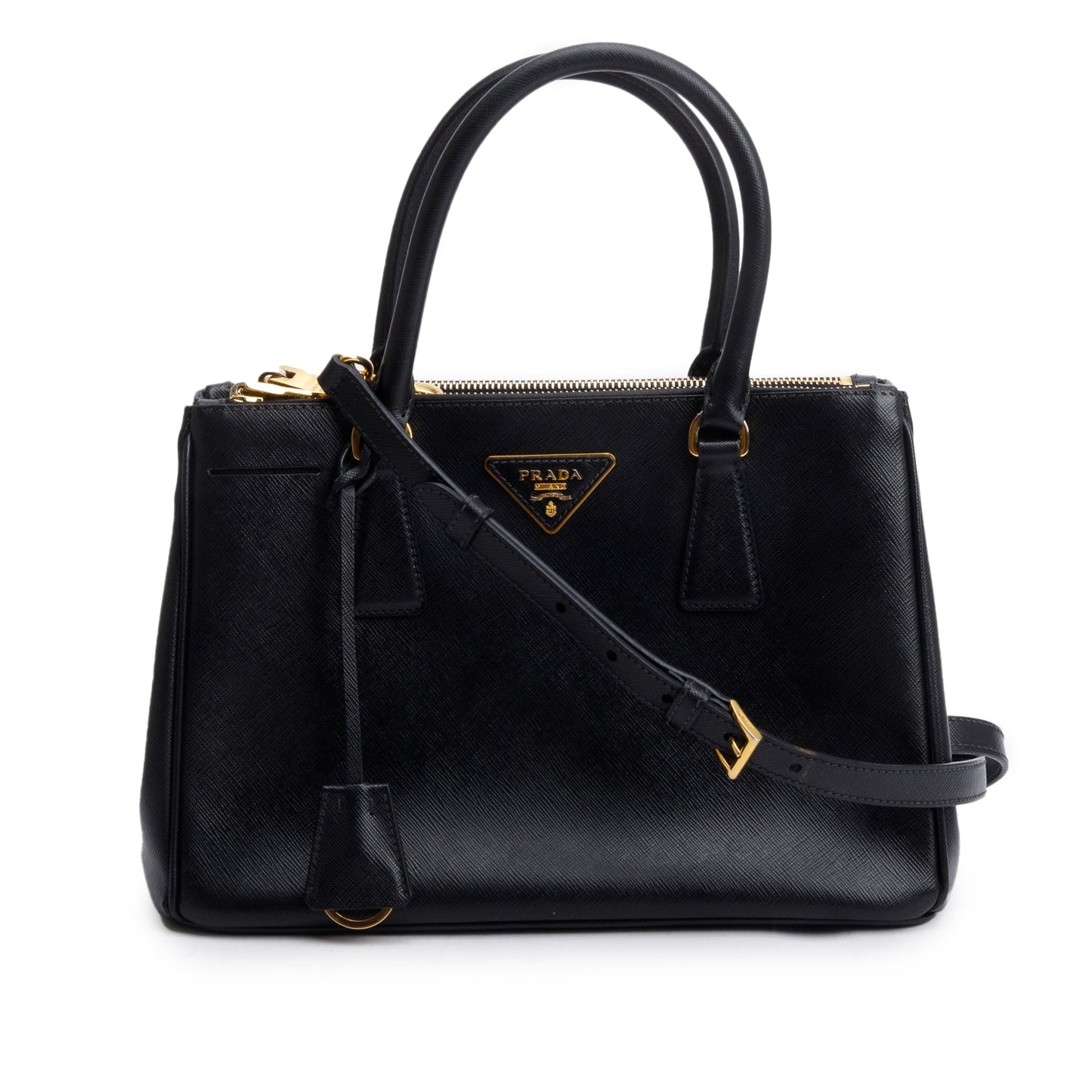 Prada Black Saffiano Leather Small Double Zip Galleria Tote