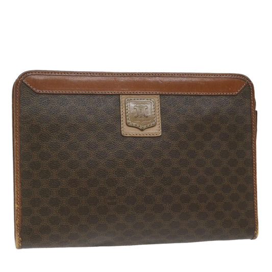 Luxury CELINE Macadam Canvas Clutch Bag PVC Leather Brown 61892